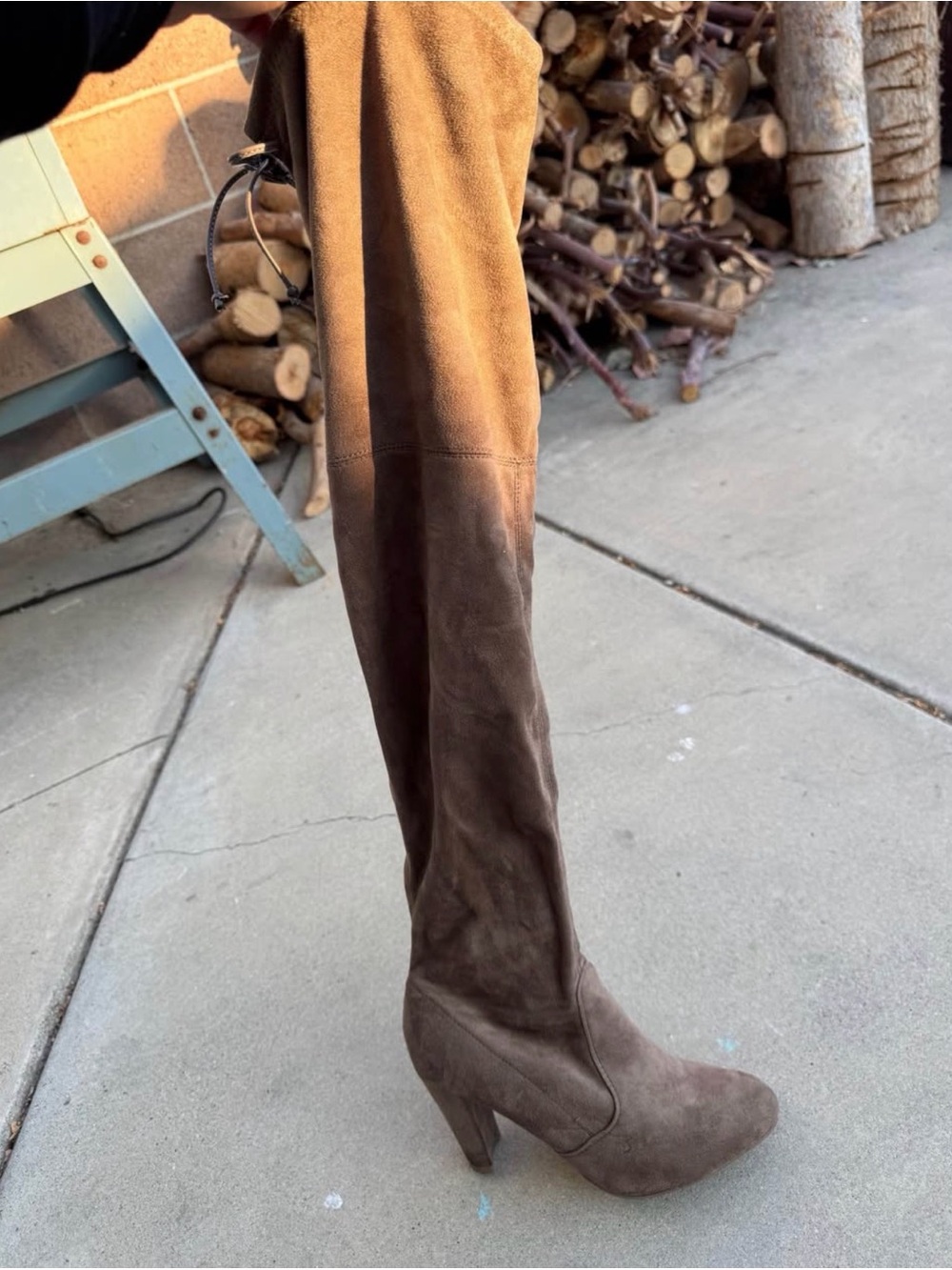 Over-the-Knee Suede Heeled Boot in Brown